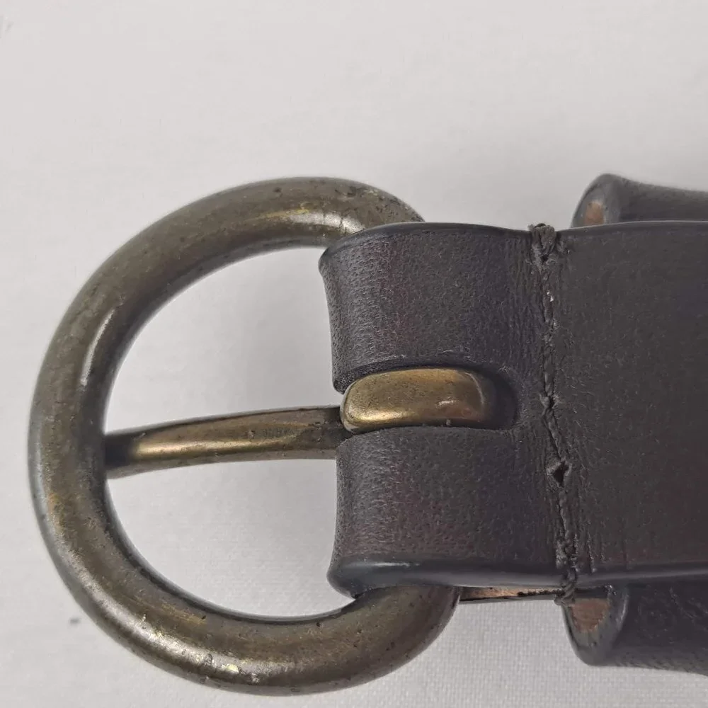 Talbots Size Large Brown Leather and Metal Ring Woven Belt Brass Toned Hardware